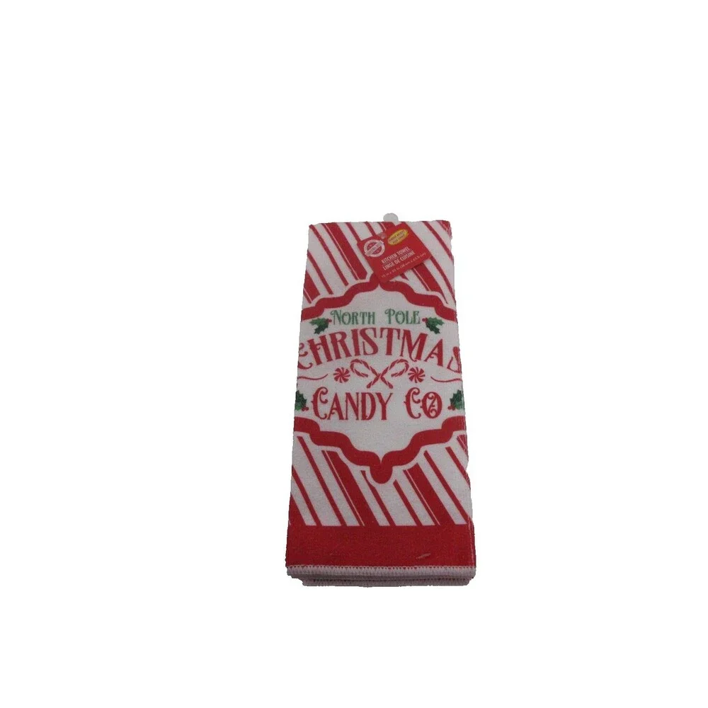 3 pc kitchen towel set (2 Kitchen Towels 1 Oven Mitt)North Pole Christmas Candy